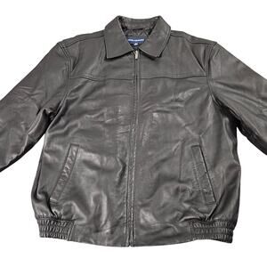 John Ashford Black Leather Jacket XL Quilted Lining Classic Zip Up Coat
